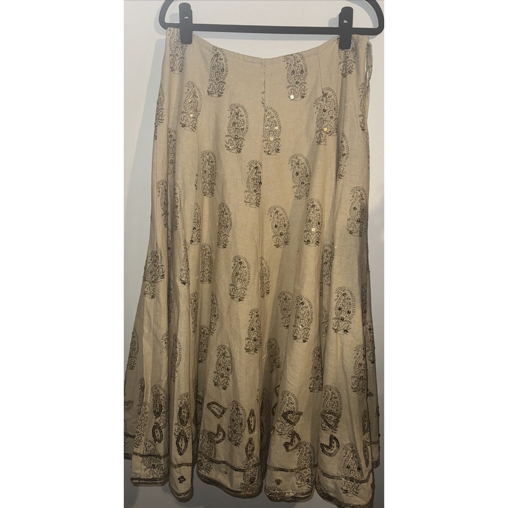 WD.NY Sz 6 Linen Blend Sequined Maxi Skirt Boho Beige Full Festival Lined  Read